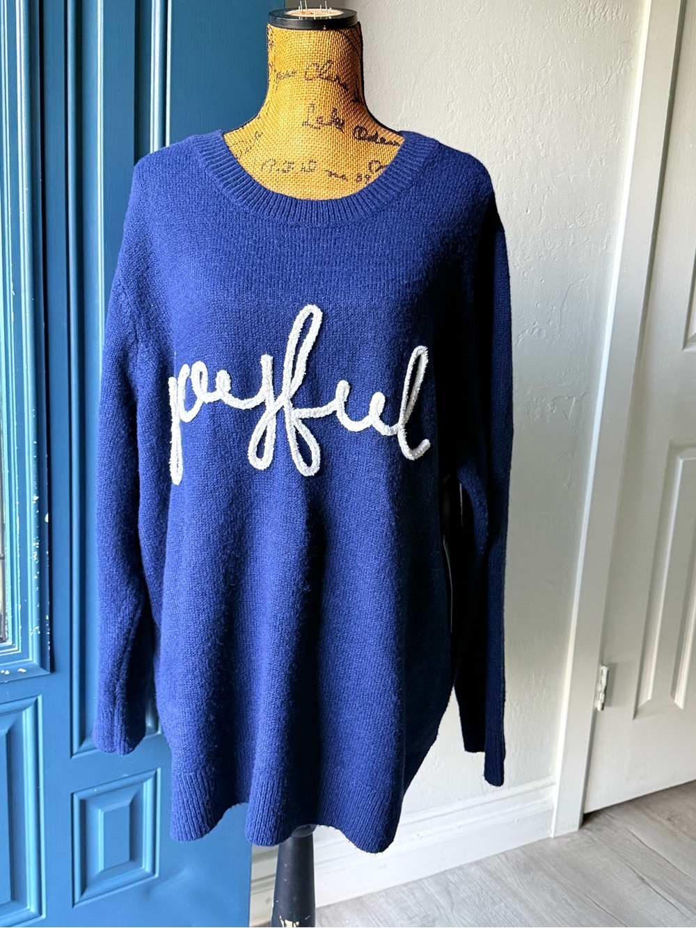 Terra & Sky Navy Crewneck Sweater with White Script
